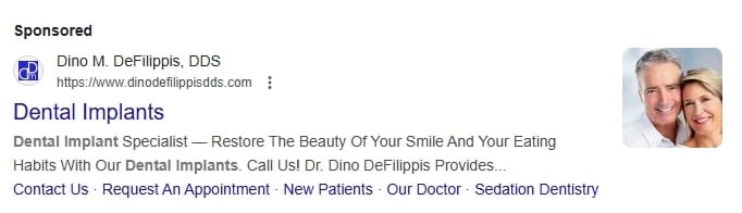 Google Ads extensions setup showing sitelinks, callouts and structured snippets for cosmetic dental practice